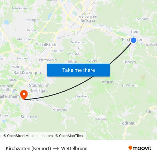 Kirchzarten (Kernort) to Wettelbrunn map