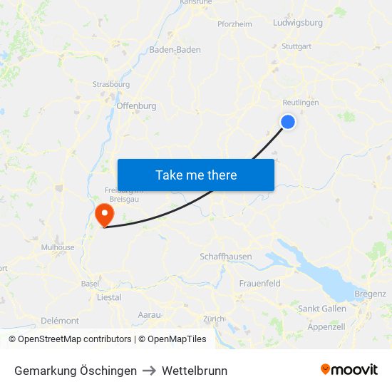 Gemarkung Öschingen to Wettelbrunn map