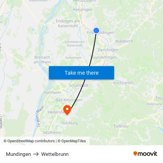 Mundingen to Wettelbrunn map
