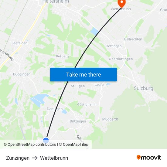 Zunzingen to Wettelbrunn map