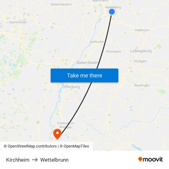 Kirchheim to Wettelbrunn map