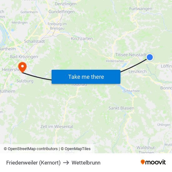 Friedenweiler (Kernort) to Wettelbrunn map