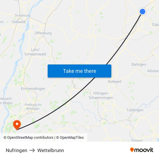 Nufringen to Wettelbrunn map