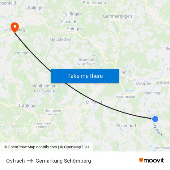 Ostrach to Gemarkung Schömberg map