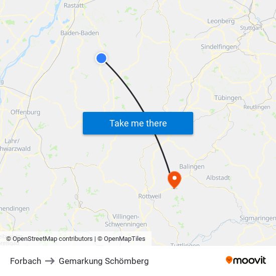 Forbach to Gemarkung Schömberg map