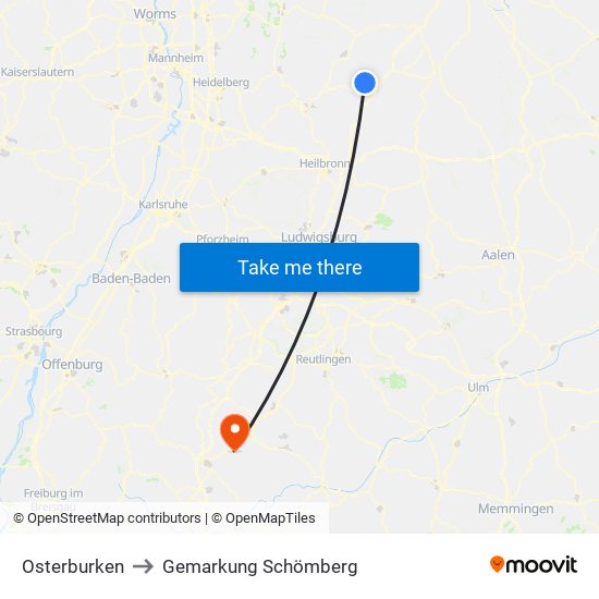 Osterburken to Gemarkung Schömberg map