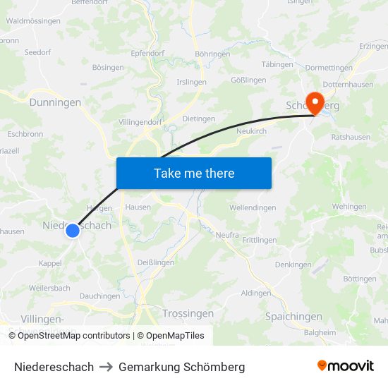 Niedereschach to Gemarkung Schömberg map