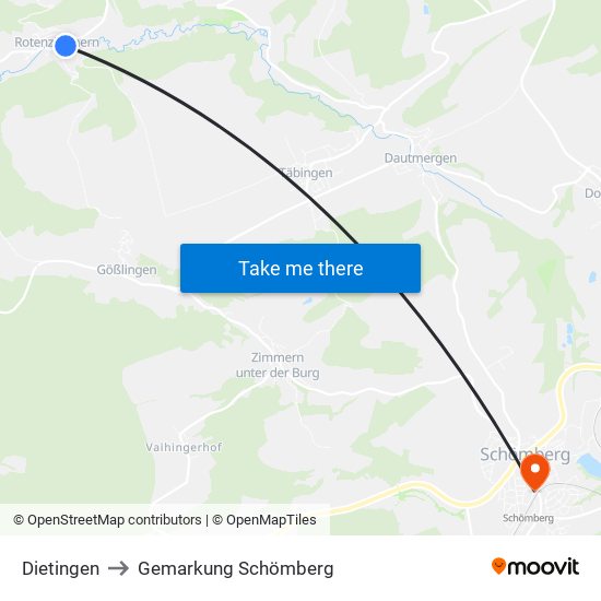 Dietingen to Gemarkung Schömberg map