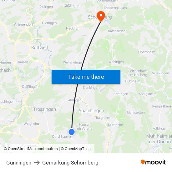 Gunningen to Gemarkung Schömberg map