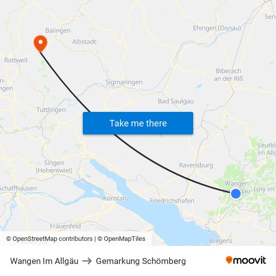 Wangen Im Allgäu to Gemarkung Schömberg map