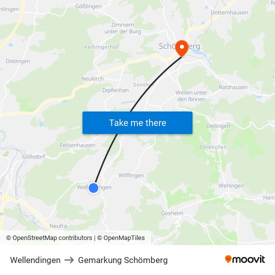Wellendingen to Gemarkung Schömberg map