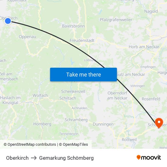 Oberkirch to Gemarkung Schömberg map