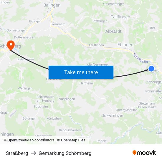 Straßberg to Gemarkung Schömberg map