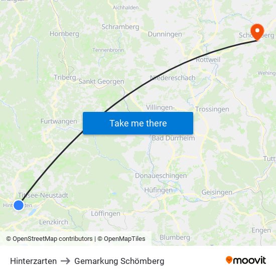 Hinterzarten to Gemarkung Schömberg map