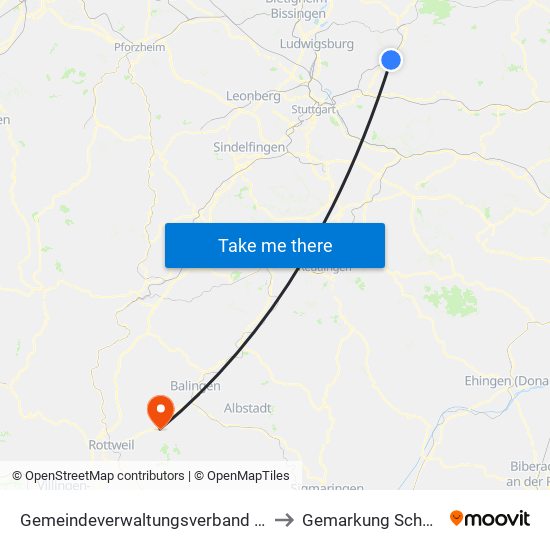 Gemeindeverwaltungsverband Winnenden to Gemarkung Schömberg map