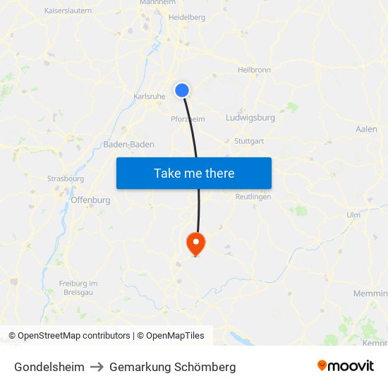 Gondelsheim to Gemarkung Schömberg map
