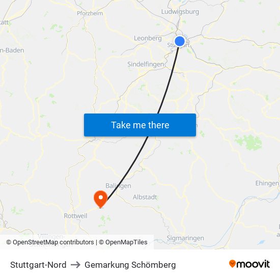 Stuttgart-Nord to Gemarkung Schömberg map