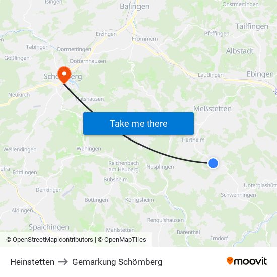 Heinstetten to Gemarkung Schömberg map
