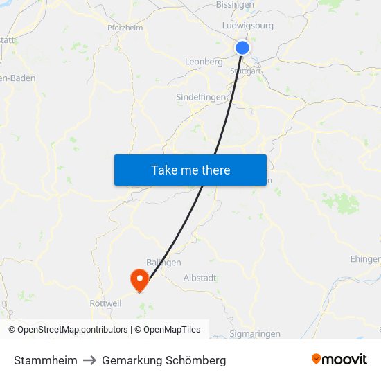 Stammheim to Gemarkung Schömberg map