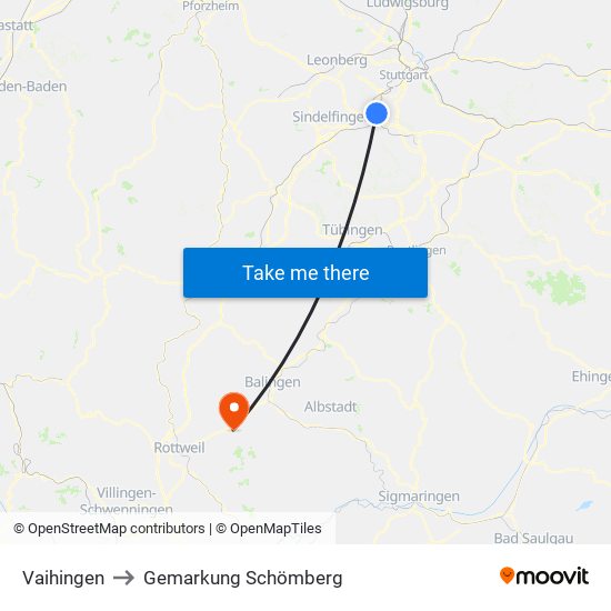 Vaihingen to Gemarkung Schömberg map