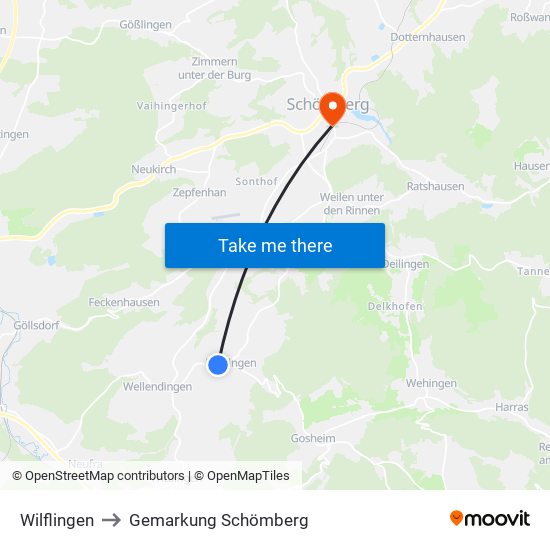 Wilflingen to Gemarkung Schömberg map