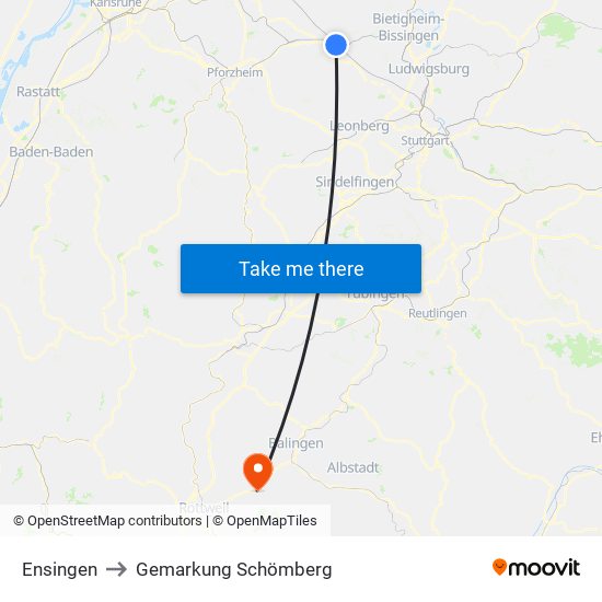Ensingen to Gemarkung Schömberg map
