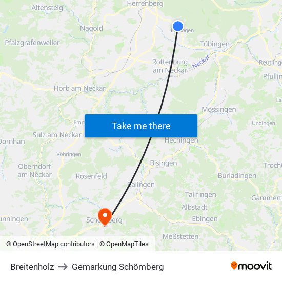 Breitenholz to Gemarkung Schömberg map