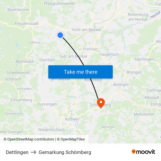 Dettlingen to Gemarkung Schömberg map