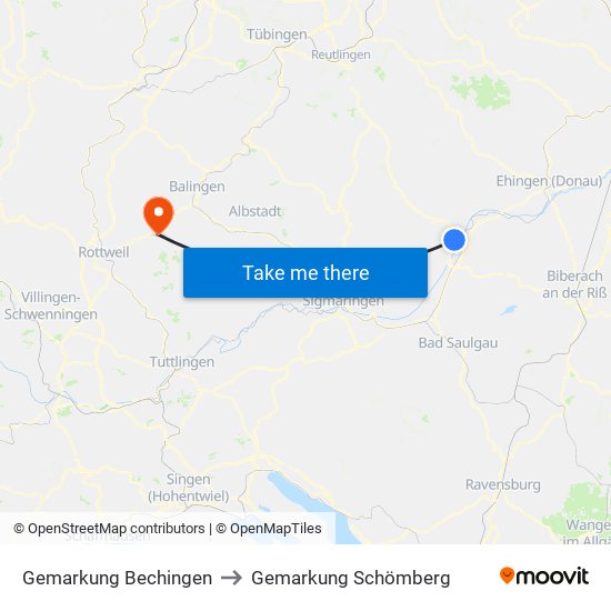 Gemarkung Bechingen to Gemarkung Schömberg map