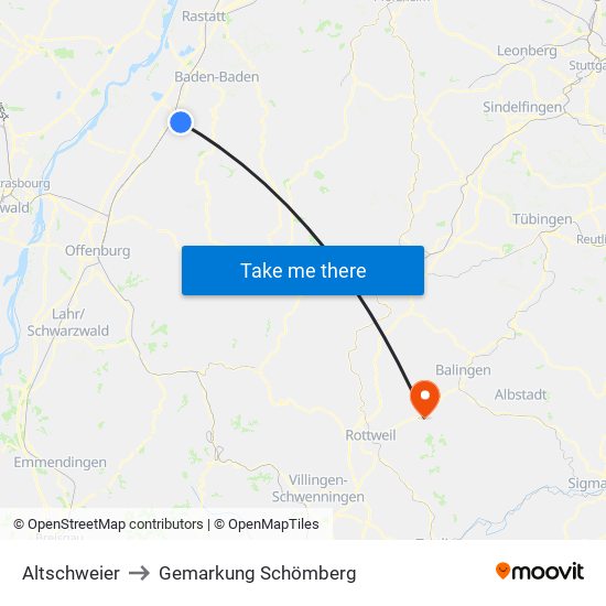 Altschweier to Gemarkung Schömberg map