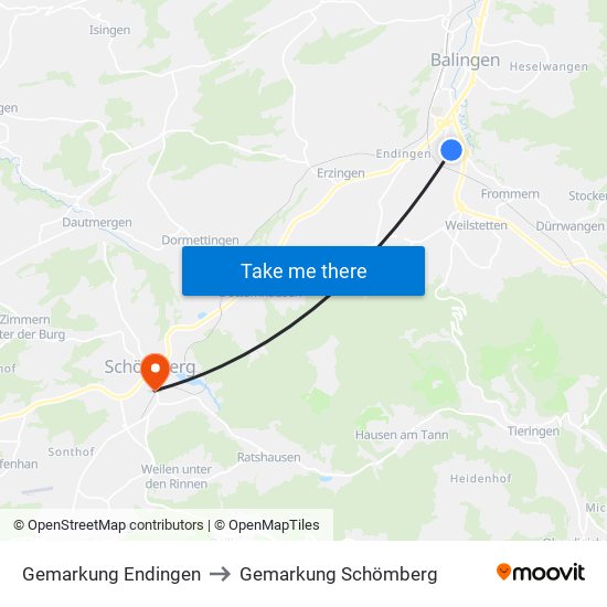 Gemarkung Endingen to Gemarkung Schömberg map