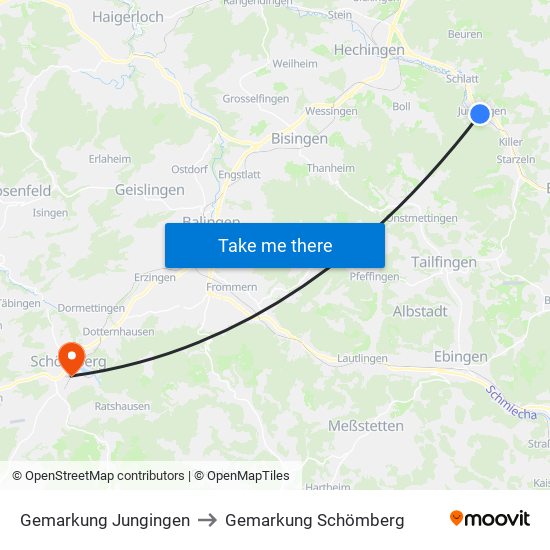 Gemarkung Jungingen to Gemarkung Schömberg map