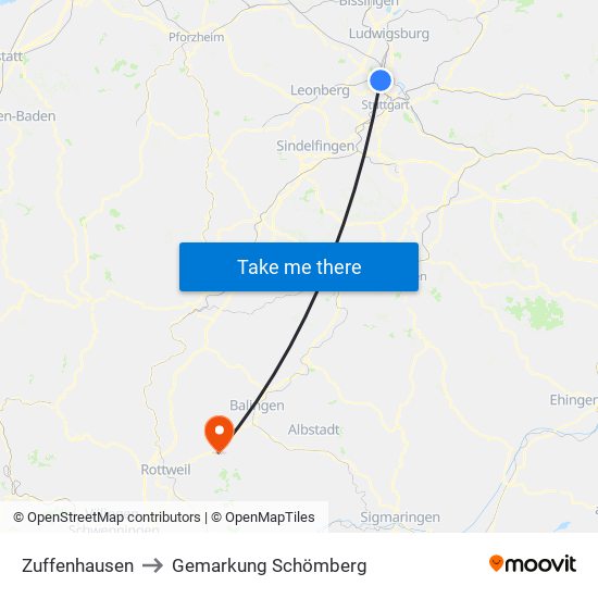 Zuffenhausen to Gemarkung Schömberg map