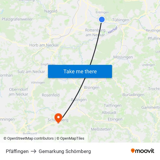 Pfäffingen to Gemarkung Schömberg map