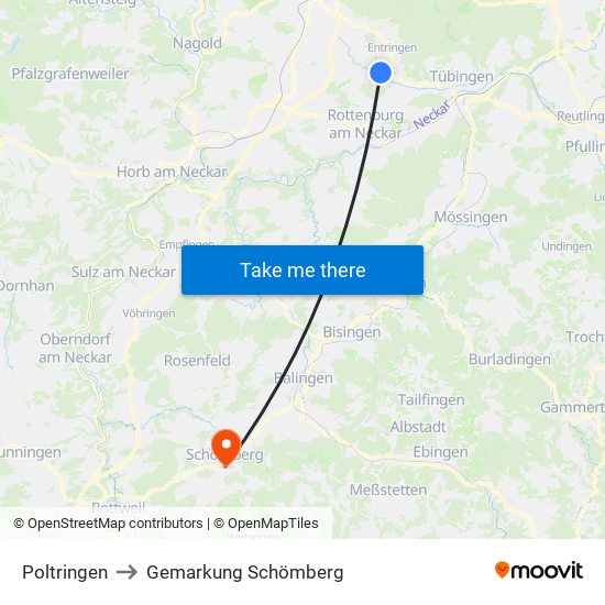 Poltringen to Gemarkung Schömberg map