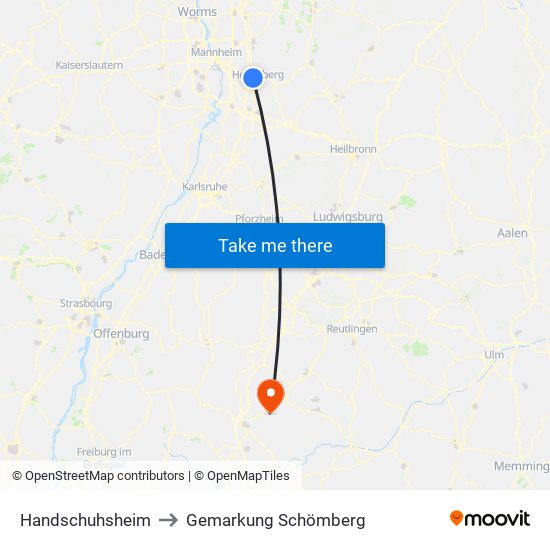 Handschuhsheim to Gemarkung Schömberg map