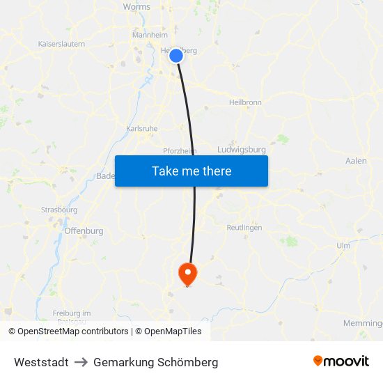 Weststadt to Gemarkung Schömberg map