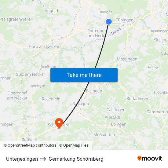 Unterjesingen to Gemarkung Schömberg map