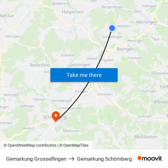 Gemarkung Grosselfingen to Gemarkung Schömberg map