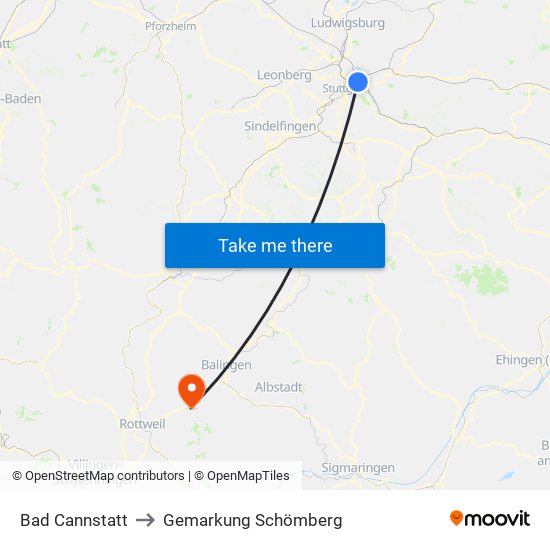 Bad Cannstatt to Gemarkung Schömberg map