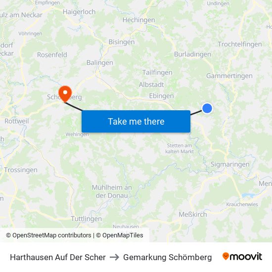Harthausen Auf Der Scher to Gemarkung Schömberg map