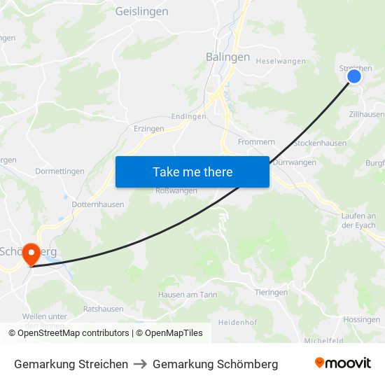 Gemarkung Streichen to Gemarkung Schömberg map