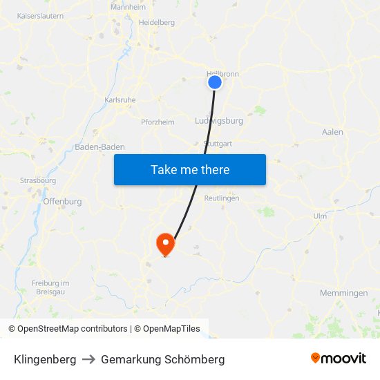 Klingenberg to Gemarkung Schömberg map