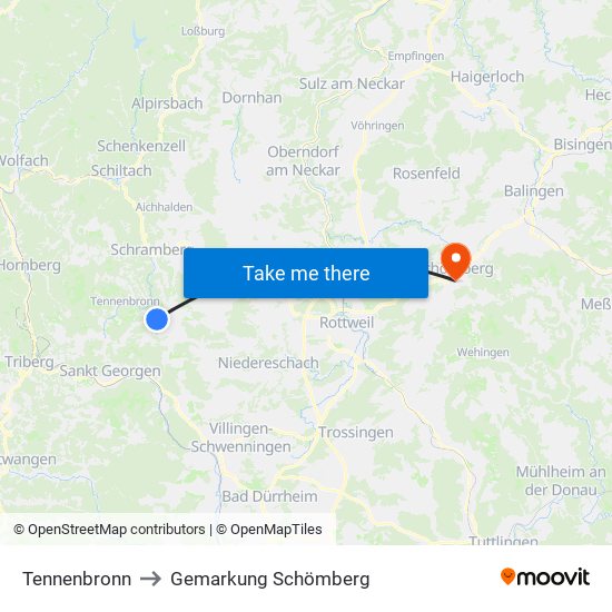 Tennenbronn to Gemarkung Schömberg map