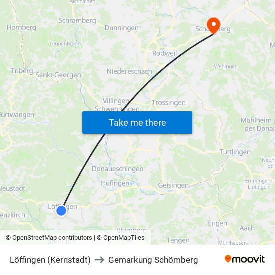 Löffingen (Kernstadt) to Gemarkung Schömberg map