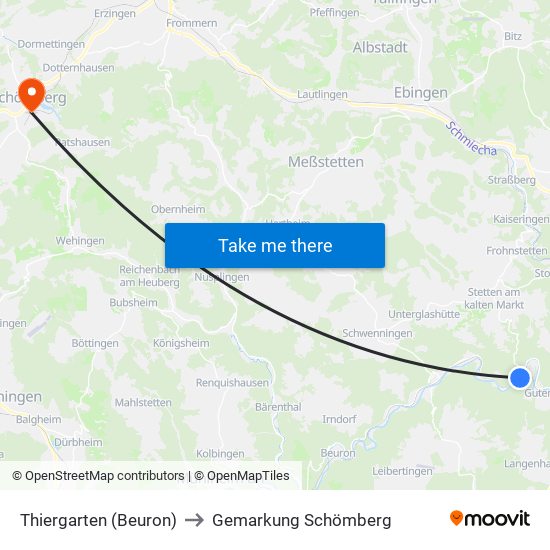 Thiergarten (Beuron) to Gemarkung Schömberg map