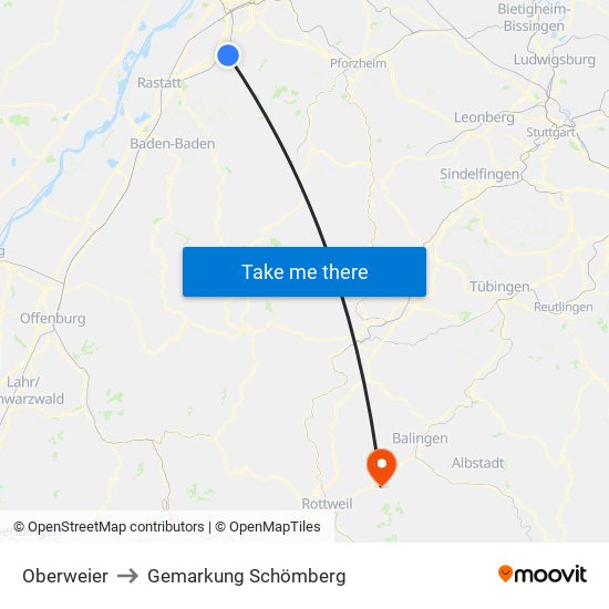 Oberweier to Gemarkung Schömberg map