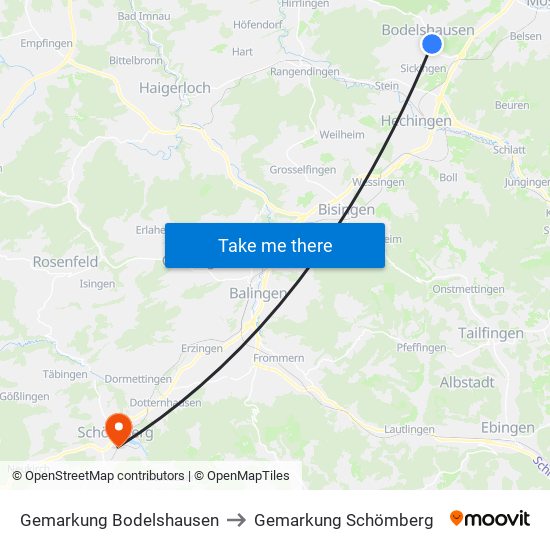 Gemarkung Bodelshausen to Gemarkung Schömberg map