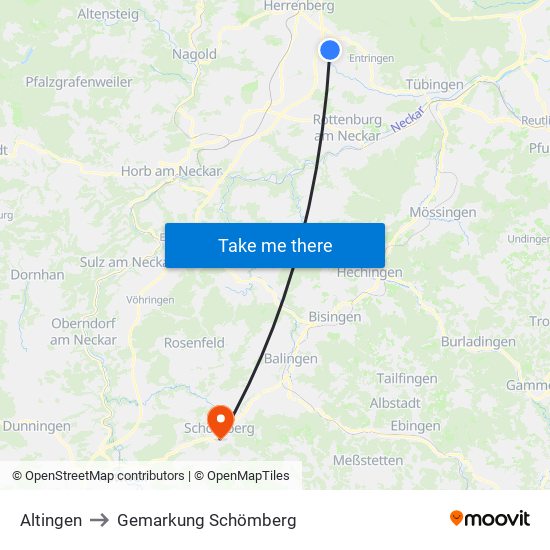 Altingen to Gemarkung Schömberg map