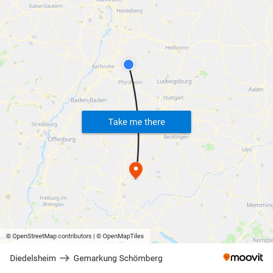 Diedelsheim to Gemarkung Schömberg map